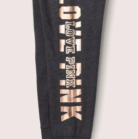 New VS PINK SKINNY JOGGERS ROSE GOLD FOIL - Picture 6 of 8